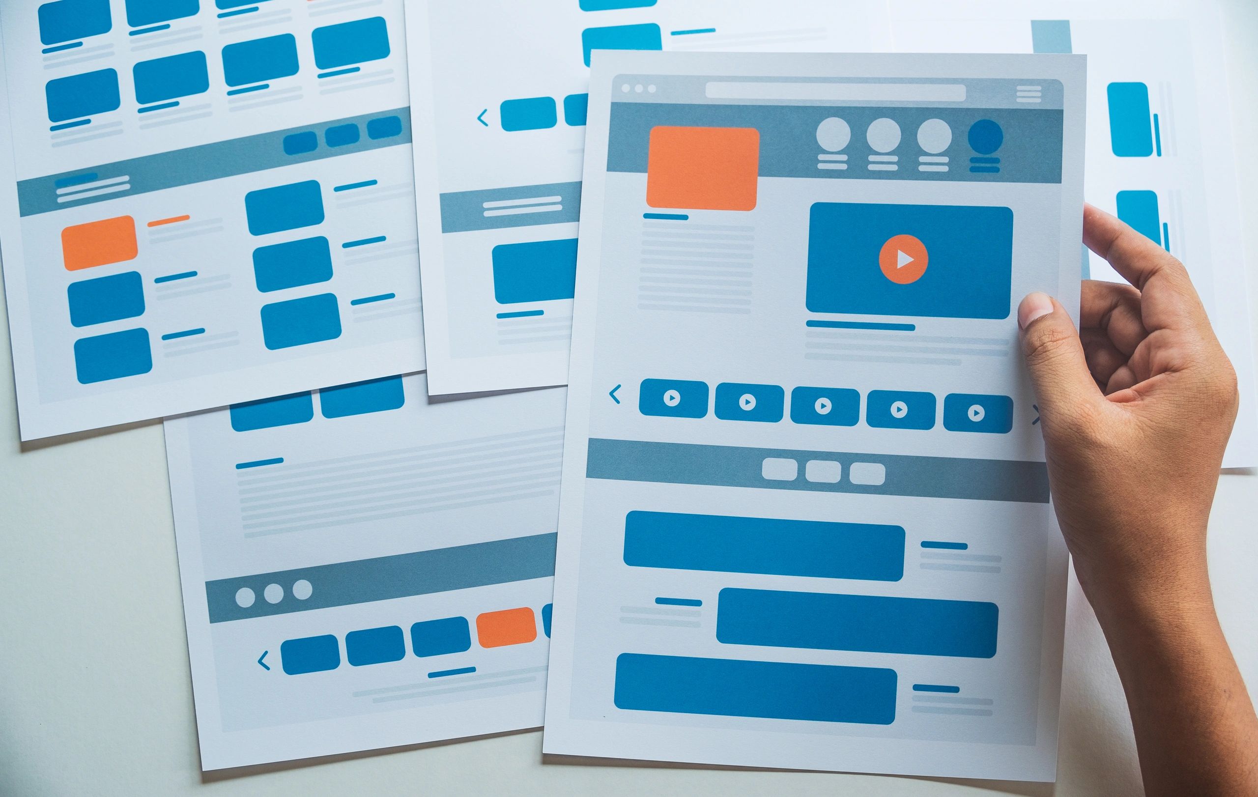 Website designer Creative planning application developer development draft sketch drawing template layout prototype framework wireframe design studio . User experience concept . (Website designer Creative planning application developer development dra